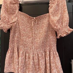 Women's Pink Floral Smocked Peplum Top